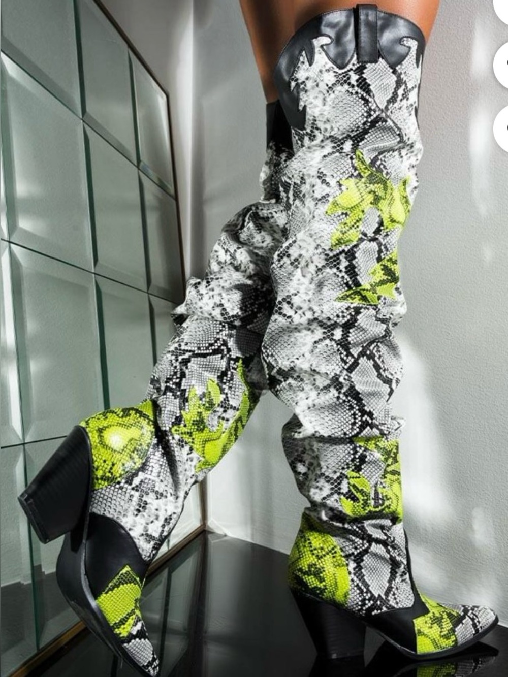 Over-the-Knee faux Snake skin cowboy Boots with Neon Accents new in box size 9